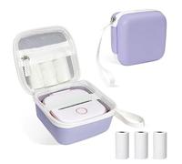 Étui pour étiqueteuse compatible avec Memoking T02, étui pour mini imprimante Phomemo M02 avec 3 rouleaux de papier adhésif thermique (50 mm x 3,5 m), support de rangement portable pour papier