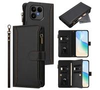 Etui pour FairPhone 6, Portefeuille Cuir PU Rétro Rabat Antichoc Housse avec Dragonne Fentes Cartes -Noir