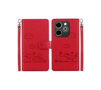 Etui Pour Flip Infinix Hot 40i RFID Chat Porte-fente Pour Carte, Portefeuille En Cuir FOXDOCK Rouge