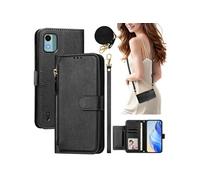 Etui pour FOXDOCK Nokia C12 éclair haut de gamme portefeuille multifonction avec fermeture magnétiquedragonne amovible et long cordon,compatible avec