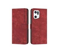 Etui pour FOXDOCK OPPO Find X5 Pro Protecteur complet PU en cuir PU Flip Cover compatible avec OPPO Find X5 Pro-Rouge