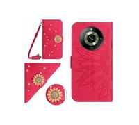 Etui pour FOXDOCK Realme 11 Pro Salle de tournesol en relief avec du portefeuille de support de carte magnétique Diamants avec couvercle de