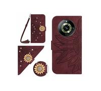 Etui pour FOXDOCK Realme 11 Pro Salle de tournesol en relief avec du portefeuille de support de carte magnétique Diamants avec couvercle de