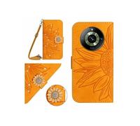 Etui pour FOXDOCK Realme 11 Pro Salle de tournesol en relief avec du portefeuille de support de carte magnétique Diamants avec couvercle de