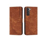 Etui pour FOXDOCK Samsung Galaxy S22 Protecteur complet PU en cuir PU Flip Cover compatible avec Samsung Galaxy S22-Brun