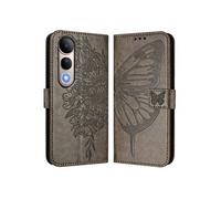 Etui Pour FOXDOCK Vivo V50 Lite 5G Gaufrage Papillon Magnétique Couverture Rabotant Cuir Premium Gris