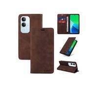 Etui pour FOXDOCK VIVO Y19S RFID Blocking Flip Book Pliant Wallet Cuir avec porte-carte et couvercle de la kickstand compatible avec VIVO Y19S-Marron