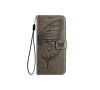 Etui Pour FOXDOCK VIVO Y300 PRO Gaufrage Papillon Couverture Rabotant Magnétique Cuir Premium Gris