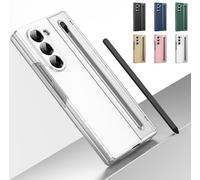 Étui pour Galaxy Z Fold 5 avec Stylet et Emplacement pour Stylo, Housse de Protection à charnière, Protection d'écran intégrée Étui en Cuir pour Samsung Galaxy Z Fold5-Blanc