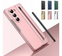 Étui pour Galaxy Z Fold 5 avec Stylet et Emplacement pour Stylo, Housse de Protection à charnière, Protection d'écran intégrée Étui en Cuir pour Samsung Galaxy Z Fold5-Rose