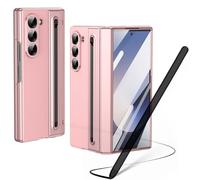 Étui pour Galaxy Z Fold6 avec Un Stylet, étui Fold 6 avec Protecteur d'écran Avant + Emplacement pour S Pen + Protection de charnière, étui en Cuir pour Samsung Galaxy Z Fold6-Rose