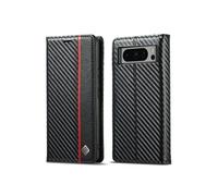 Etui Pour Google Pixe 8 Pro Avec Porte-cartes Kickstand Fibre De Carbone Magnétique Protection Complète Insertion De Carte Coque En Cuir Folio Flip
