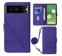 Étui Pour Google Pixel 7 6,3 Pouces Pu Magnétique Pochette Cuir Housse Triangle Impression Sac À Bandoulière Portefeuille Support Case Pourpre