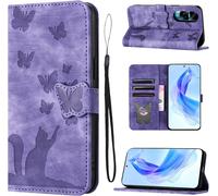 Étui Pour Honor 90 Lite 5g 6.7 Matériau En Cuir Pu Coque Honor 90 Lite Avec Fentes Pour Cartes Housse Protection Motif Papillon Chat Coque Honor 90 Lite 5g Violet