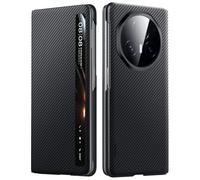 Étui pour Honor Magic V3 avec Fonction Veille/réveil Intelligente, fenêtre Transparente, Coque Rigide à Rabat Fine en Polycarbonate, Texture Fibre de Carbone.