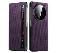 Étui pour Honor Magic V3 avec Fonction Veille/réveil Intelligente, fenêtre Transparente, Coque Rigide à Rabat Fine en Polycarbonate, Texture Fibre de Carbone.