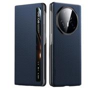 Étui pour Honor Magic V3 avec Fonction Veille/réveil Intelligente, fenêtre Transparente, Coque Rigide à Rabat Fine en Polycarbonate, Texture Fibre de Carbone, Coloris Bleu. Compati