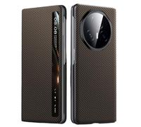 Étui pour Honor Magic V3 avec Fonction Veille/réveil Intelligente, fenêtre Transparente, Coque Rigide à Rabat Fine en Polycarbonate, Texture Fibre de Carbone.