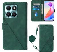 Étui Pour Honor X6a 6,56 Pouces Pu Magnétique Pochette Cuir Housse Triangle Impression Sac À Bandoulière Portefeuille Support Case Vert