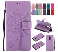 Etui pour Huawei Mate 10 Lite Housse, Ougger Portefeuille Etui Cuir Magnétique Protecteur Pochette Bumper Silicone Flip Cover Coque Huawei Mate 10 Lite avec Fente pour Carte, Chat Arbre (Violet Clair)