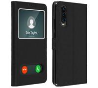 Avizar Étui pour Huawei P30 Housse Folio Double Fenêtre Fonction Support Noir