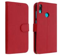 Étui pour Huawei Y7 2019 Espace de rangements Fonction Stand Flip Book Cover Rouge