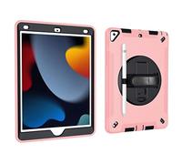 Étui pour iPad 10,2" 9e/8e/7e génération 2021/2020/2019 avec Design 3 en 1, Coque Antichoc Minimaliste avec Stylo Suspendu et dragonne rotative à 360 degrés, Rose pâle