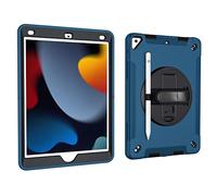 Étui pour iPad 10,2" 9e/8e/7e génération 2021/2020/2019 avec Design 3 en 1, Coque Antichoc Minimaliste avec Suspension pour Stylo et dragonne rotative à 360 degrés, Bleu