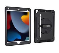 Étui pour iPad 10,2" 9e/8e/7e génération 2021/2020/2019 avec Design 3 en 1, Coque Antichoc Minimaliste avec Suspension pour Stylo et dragonne rotative à 360 degrés, Noir