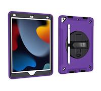 Étui pour iPad 10,2" 9e/8e/7e génération 2021/2020/2019 avec Design 3 en 1, Coque Antichoc Minimaliste avec Suspension pour Stylo et dragonne rotative à 360 degrés, Violet
