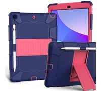 Étui pour iPad 10,2" 9e/8e/7e génération 2021/2020/2019 avec Design 3 en 1, étui Robuste résistant aux Chocs avec Porte-Crayon et Support - Bleu Marine + Rose