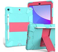 Étui pour iPad 10,2" 9e/8e/7e génération 2021/2020/2019 avec Design 3 en 1, étui Robuste résistant aux Chocs avec Porte-Crayon et Support, Vert Menthe + Rose
