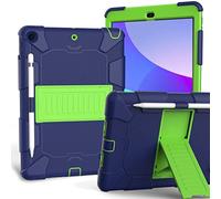 Étui pour iPad 10,2" 9e/8e/7e génération 2021/2020/2019 avec Design 3 en 1, étui Robuste résistant aux Chocs avec Porte-Crayon et Support - Bleu Marine + Jaune-Vert