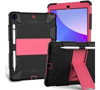 Étui pour iPad 10,2" 9e/8e/7e génération 2021/2020/2019 avec Design 3 en 1, étui Robuste résistant aux Chocs avec Porte-Crayon et Support - Noir + Rose