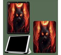 Étui pour iPad 10,2 Pouces 7e/8e/9e génération,avec Vue Multi-Angle, Mise en Veille/réveil Automatique, Protection Antichoc Chat Noir Dessin Animé Flamme-Rouge