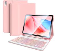 Étui pour iPad 10e génération avec clavier (11,9", 2022) 7 couleurs, rétroéclairé, sans fil, clavier BT magnétique amovible avec porte-crayon, clavier rechargeable pour iPad 10e génération 2022 (rose)