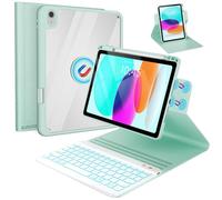 Étui pour iPad 10e génération avec clavier 2022 11,9", rotatif à 360°, avec rainure pour porte-crayon, clavier amovible rétroéclairé 7 couleurs, housse de tablette Smart Folio (bleu ciel)
