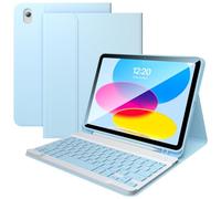 Étui pour iPad 10e génération avec clavier magnétique amovible BT - Housse de protection de qualité supérieure et porte-crayon pour Apple iPad 2022 10,9" (bleu ciel)