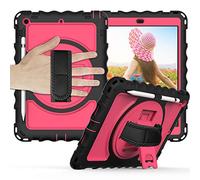 Étui pour iPad 3ème génération 2013 11" 2ème et 1ère génération avec poignée rotative à 360° et bandoulière, étui de Protection intégral Antichoc pour iPad - Noir/Rose Rouge