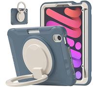 Étui pour iPad 8,3" Mini 6 2021 avec Porte-Stylo, dragonne et bandoulière réglable et Triple Coque de Protection Durable Bleu Marine