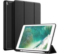 Étui pour iPad 9,7" 5e/6e génération (2017/2018) avec porte-stylo, iPad Air 2, iPad Air 1, fonction support, étui à rabat fin en TPU souple et léger, Smart Cover Protection arrière, Noir