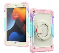 Étui pour iPad 9e/8e/7e génération 10,2" avec Protecteur d'écran, Porte-Crayon (dragonne rotative à 360°) avec Support/Porte-Crayon, étui Anti-Chute (Rose Arc-en-Ciel)