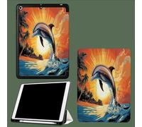 Étui pour iPad 9e/8e/7e génération,10.2 Pouces 2021/2019/2020 Génération Motif Dauphin Dessin Animé, Support Multi-visionnage, Sommeil/Réveil Automatique Palmiers Illustration - Orange
