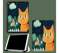 Étui pour iPad 9e/8e/7e génération,10.2 Pouces 2021/2019/2020 Génération Motif Enfants Illustration, Support Multi-visionnage, Sommeil/Réveil Automatique Chat Dessin Animé - Vert