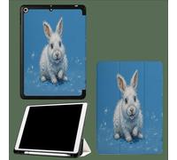 Étui pour iPad 9e/8e/7e génération,10.2 Pouces 2021/2019/2020 Génération Motif Lapin Vif, Support Multi-visionnage, Sommeil/Réveil Automatique Art Réaliste Animaux - Bleu