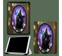 Étui pour iPad 9e/8e/7e génération,10.2 Pouces 2021/2019/2020 Génération Motif Mystérieux Chat Noir, Support Multi-visionnage, Sommeil/Réveil Automatique Art Fantastique Animaux - Brun