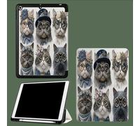 Étui pour iPad 9e/8e/7e génération,10.2 Pouces 2021/2019/2020 Génération Motif Portrait De Chat Sérieux, Support Multi-visionnage, Sommeil/Réveil Automatique Réalistes Animaux - Blanc