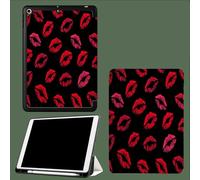 Étui pour iPad 9e/8e/7e génération,10.2 Pouces 2021/2019/2020 Génération Motif Suçon Lèvres, Support Multi-visionnage, Sommeil/Réveil Automatique Thème Simple Et Amoureux - Noir