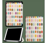 Étui pour iPad 9e/8e/7e génération 2021/2020/2019 10,2 Pouces avec Porte-Crayon, Dos TPU Souple et Support de Protection à Trois Volets, Auto Wake/Sleep Pois Abstrait Géométrique-Beige