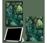 Étui pour iPad 9e/8e/7e génération 2021/2020/2019 10,2 Pouces avec Porte-Crayon,Dos TPU Souple et Support Protection Trois Volets,Auto Wake/Sleep Forêt Fantastique Plantes Dessins Animés